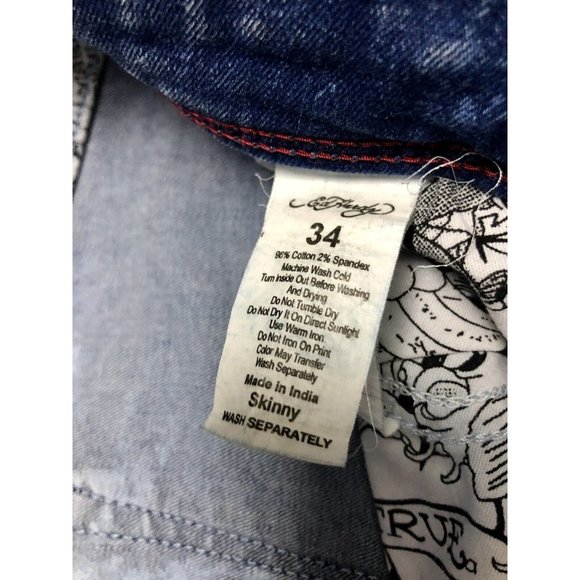 Ed Hardy Skinny Ripped Light Blue Wash Denim Jeans Mens 34W 27L - Picture 7 of 9